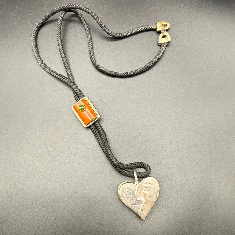✨ Luxurious Artisan Silver Heart Pendant Necklace | Abstract Art, Carnelian Jade